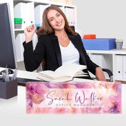 Custom Name Plate for Desk - Desk Name Plate Personalized - Acrylic Office Desk Accessories - Appreciation Gifts for Coworkers Employee Teacher Staff Boss - Office Decor for Women (Purple Flowers C) - Image 3