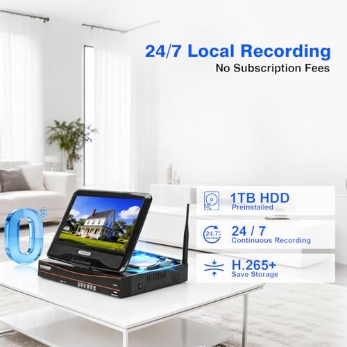 Expandable 10CH NVR Wireless Security System 10.1" Monitor, 4 Dual Lens PTZ 4MP Camera, Humanoid Motion Detection, Spotlight, Siren Alarm, 2-Way Audio, in/Outdoor, 1TB HDD, Color Night Vision - Image 6