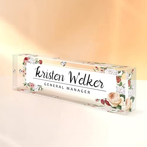 Desk Name Plate Personalized, Custom Name Plates for Desks, Personalized Acrylic Name Plate for Desk, Office Gifts for Coworkers, Boss, Employee, Teacher, Nurse, Doctor (Wild Rose) - Image 2