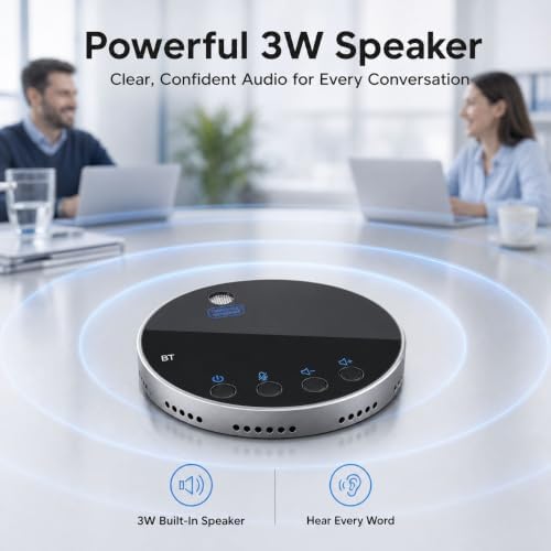 Bluetooth Conference Speaker and Microphone, Bluetooth Speakerphone for Small Meeting Room，Wireless Conference Speaker 360°Voice Pick up with Noise Cancellation Mics for Computer/Laptop - Image 7