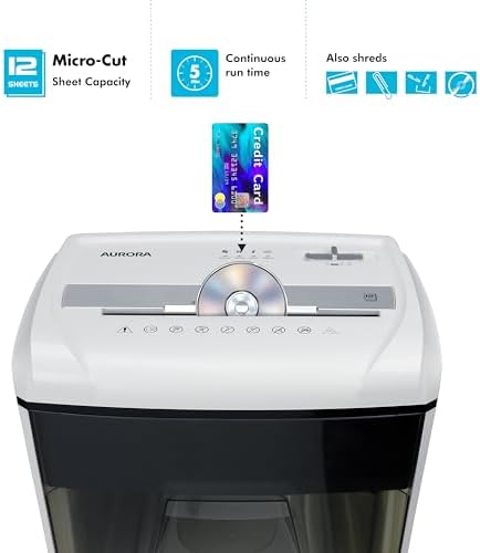 Aurora Desktop Style High-Security Anti-Jam 12-Sheet Micro-Cut Paper and CD/Credit Card/Junk Mail Shredder with 1.8 Gallon Pullout Basket/Security Level P-4 - Image 3