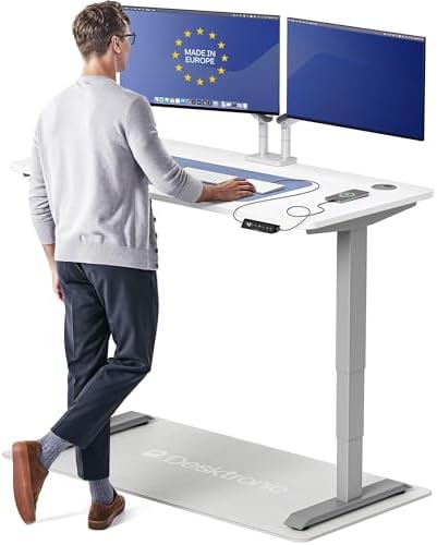 Desktronic HomePro Standing Desk 54x28 — Made in Europe, Ergonomic Sit Stand Home Office Desk, Electric Height Adjustable, Dual Motor, USB & USB-C Charging, Wobble-Free, Touchscreen, 3 Memory Presets by Desktronic