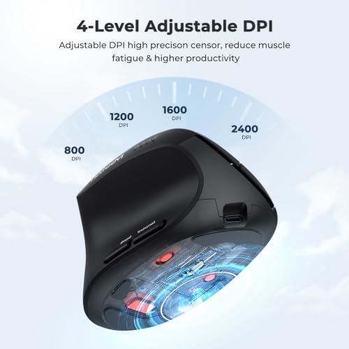 MEETION Left-Handed Ergonomic Vertical Mouse, Wireless, Rechargeable, Black - Image 4