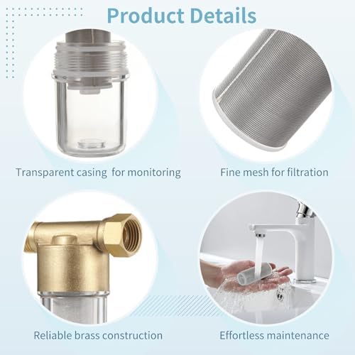 yeesport Garden Hose Sediment Filter, Inline Water Filter Washing, Machine Water Filter for Electric Water Heater, Shower, Garden Hose, Anti Clogging, 3.7 x 3.3 x 2.0 in - Image 3