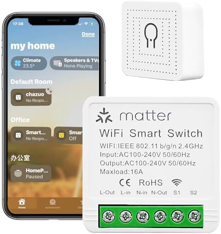 2-Pack Matter Smart Switch 16A Mini WiFi Relay Module,DIY Wireless Light Switch Voice Control with Timer&Schedule for Home Automation,Work with Apple Homekit,Alexa,Google Home,CSA Certified by RODOT%7CDIYYOURSMARTLIFE
