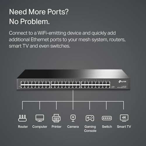 TP-Link 48 Port Gigabit Ethernet Switch | Plug and Play | Sturdy Metal w/ Shielded Ports | Rackmount | Fanless | Traffic Optimization | Unmanaged (TL-SG1048) , Black - Image 2