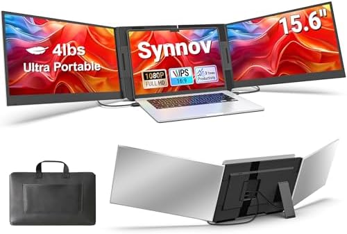 Synnov 15.6“ Laptop Screen Extender, 1080P FHD Ultra Light & Portable Triple Monitor for Laptops, Fit for 12"-17.3" Laptops, Plug & Play Travel Monitor Extender Compatible with Wins/MacOS/Chrome by SynnovLaptopScreenExtender