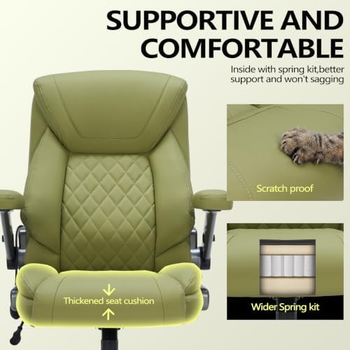 600lbs Big and Tall Office Chair with Lumbar Support 5 Way Adjustable Armrest Heavy Duty Ergonomic Office Chair Executive OfficeChair Extra Wide and Oversized (Avocado Green) - Image 6
