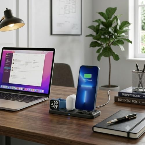 3 in 1 Wireless Charging Station for Apple Multiple Devices, Magnetic Charging Dock for Phone 14/13/12, Fast Charging Stand for iWatch AirPods, Foldable Travel Phone Charger - Image 5