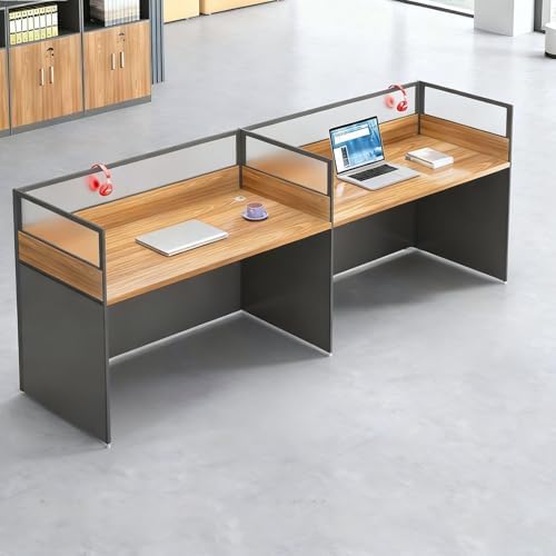 2-person Office Cubicle Desk Workstation w/Mute Privacy Panels, Walnut by Nykto