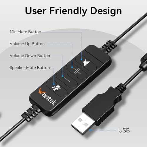 Wantek USB Headset with Microphone for PC, Computer Headset with Noise Canceling Microphone with Mute for Home Office Online Skype Zoom Meetings - Image 5