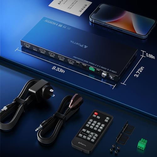 PORTTA 2x2 HDMI or USB-C Video Wall Controller 4K 60Hz, Video Wall Processor with 11 Splicing Modes, RS232, 180° Rotate, Audio Extractor, 2x2,1x2,1x3,1x4,2x1,3x1x4x1, 4 tv Screens into 1 Wall Display - Image 7