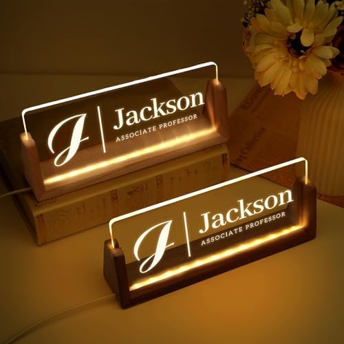 Custom Light Up Name Plate for Desk, Desk Name Plate Personalized with Logo, Employee Appreciation Gift, Personalized Office Gifts for Boss Coworkers Teacher, Office Decor for Women Men (Initials Style) - Image 2