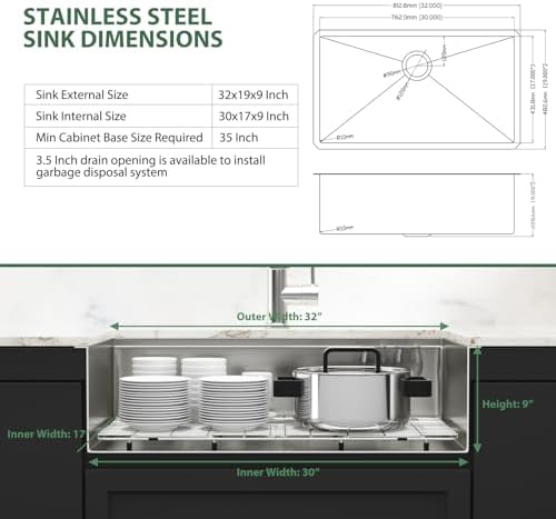 32 Inch Undermount Kitchen Sink Workstation with Accessories - Image 6