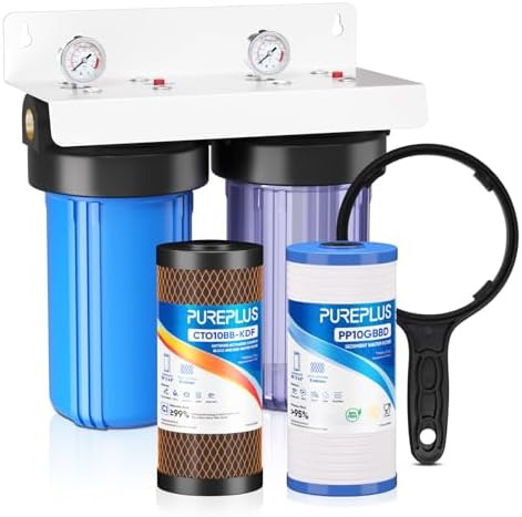 PUREPLUS 2-Stage Whole House Water Filter, Grooved Sediment & KDF Carbon by PUREPLUS