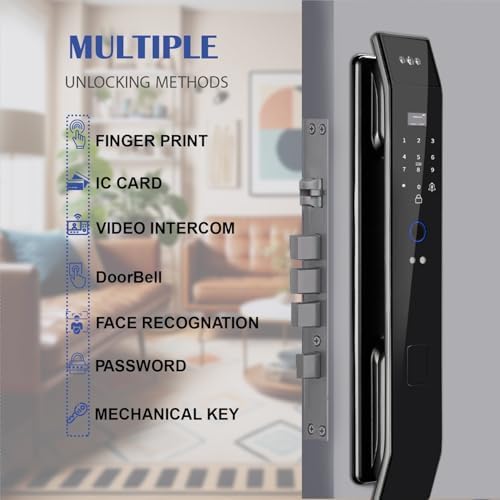 Smart Door Lock with 3D Face Recognition & Camera, Intercom, Video Doorbell, Fingerprint Keyless Entry, Password, IC Card, Key, Alexa Compatible via Tuya App Control, Smart Home Front Door Security - Image 2