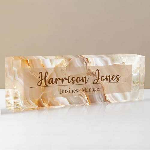 Personalized Name Plate for Desks, Custom Desk Name Plates, Acrylic Name Plate Office Desk Accessories, Personalized Office Gifts for Coworkers Teachers, Employee Appreciation Gifts (B-Gold Flowing) by EOBIBIFUN