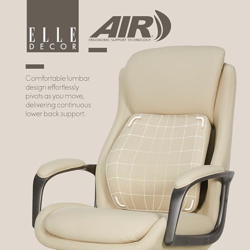 Elle Decor Rivendell AIR Lumbar Ergonomic Vegan Leather Swivel Executive Chair, Cream - Image 6