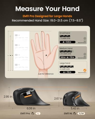 ProtoArc EM11 Pro Ergonomic Mouse for Large Hands, Side Scroll, Black - Image 2