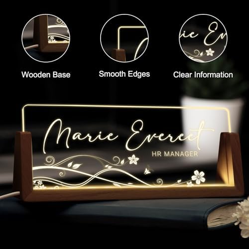 Desk Name Plate Personalized, Custom Acrylic Name Plate for Desk, Office Decor for Women Men, Appreciation Gifts for Coworkers Boss Teacher - Light-Up Name Plaque - Image 3
