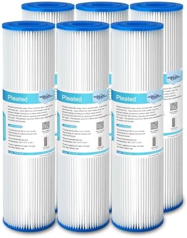 Membrane Solutions 20 Micron Pleated Polyester Sediment Water Filter 10"x2.5" Replacement Cartridge Universal Whole House Pre-Filter Compatible with W50PE, WFPFC3002, SPC-25-1050, FM-50-975 - 6 Pack by MembraneSolutions