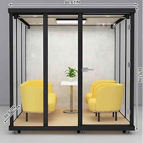 Office Sound Booth with Audio Privacy - Modern Soundproof Booth Includes Black Transparent Glass Design,Freestanding Office Room with Light, Fans,Casters for Negotiation,Meeting(86.61IN) - Image 2