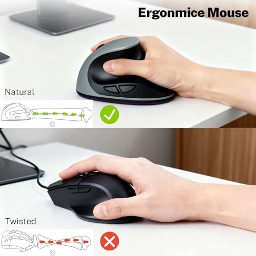 Ergonomic Mouse,Rechargeable Small Vertical Mouse with 6 Buttons Adjustable 800/1200/1600 DPI Purple Wireless Mouse for Laptop, Desktop, PC, MacBook (Gray) - Image 2