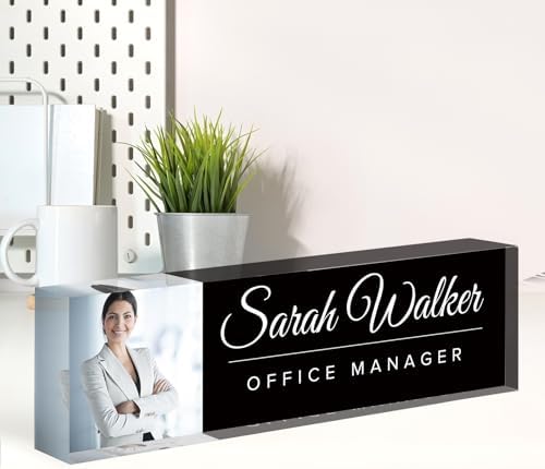 Personalized Desk Name Plate with Photo, Custom Name Plate for Desk, Office Decor for Women Men, Acrylic Desk Accessories, Office Gifts for Boss Manager Nurse Teacher, Employee Appreciation Gifts by Spricoz