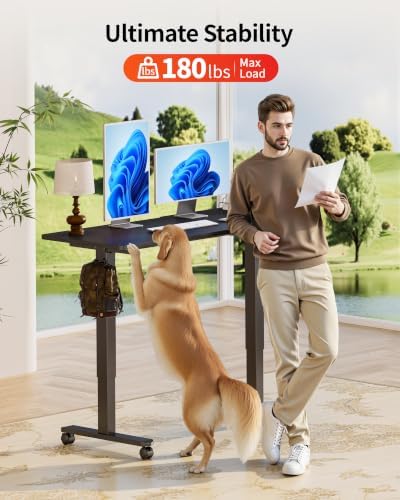 Okin Standing Desk Electric Adjustable Computer Whole Piece Stand up Desk with Wheels Office Gaming Home Office Memory Desks 48x24 inches Black - Image 6