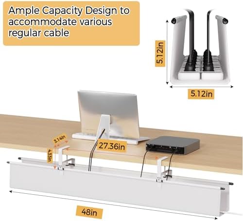 Under Desk Cable Management Tray, 48" Fabric Wire Cord Organizer, White - Image 4