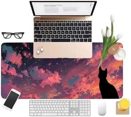 Cat Gaming Mouse Pad 31.5"x11.8" Large Extended Pad Desk Mat Anti-Slip Rubber Base & Durable Stitched Edges for Gamers Smooth Mouse Pad Writing Surface for Desk Office/Home - Image 3