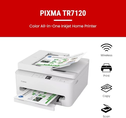 Canon PIXMA TR7120 Wireless Color Inkjet Printer, Duplex Printing, White – Home Printer with Copier/Scanner, Auto Document Feeder, Compact Design, Intuitive Control Panel - Image 2