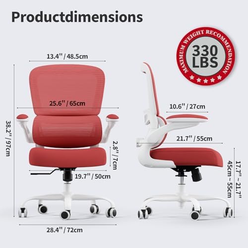 TRALT Office Chair - Ergonomic Desk Chair with Adjustable Lumbar Support, Mesh Computer Chair, Executive Chair for Home Office Comfortable Lumbar Support (1, White Red) - Image 2