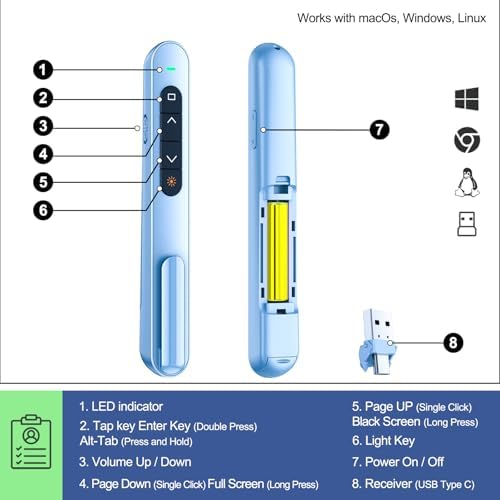 QUI Presentation Clicker with Volume Control, Wireless Presenter Remote - Image 4