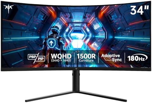 KTC 34 Inch Ultrawide Curved Gaming Monitor, 3440x1440 UWQHD 180Hz, H34S5 by KTC