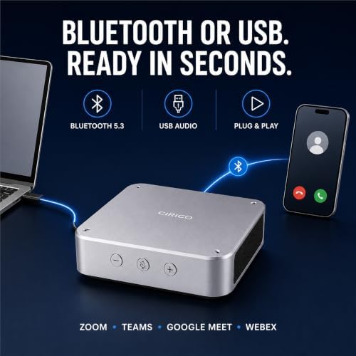 Conference Speakerphone, 4-Mic 360° Pickup, Bluetooth 5.3 & USB - Image 5