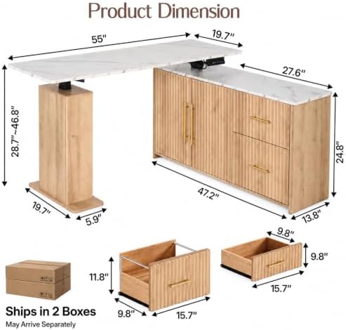 NORTHSKY 55" L-Shaped Electric Standing Desk with Drawers and Storage Cabinet, Height Adjustable Corner Desk for Home Office, 3 Memory Presets (Natural Oak & White Marble, Right Cabinet) - Image 2