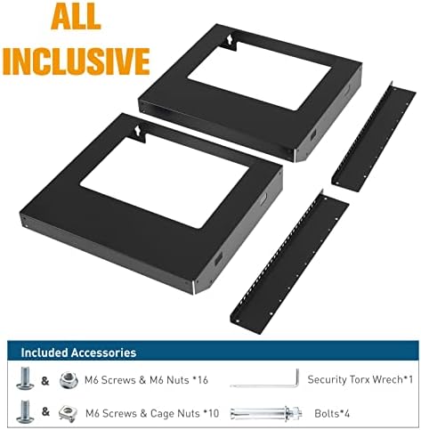 9U Wall Mount Rack Open Frame 19 Inch Server Equipment 2 Post Network Cabinet 18 inches Depth Black by Tedgetal - Image 7