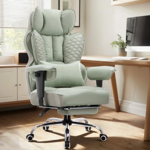 COMHOMA Big and Tall Office Chair Heavy Duty Wide Ergonomic Gaming Chair with Deluxe Embossing Designed Leather with Foot Rest,145°Reclining Adjustable Armrests Pocket Spring Back Support and Pillow - Image 2