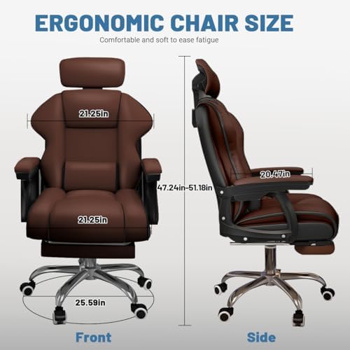 Executive Computer Chair Home Office Desk Chair,Adjustable Angle, Ergonomic Adjustable Height PU Leather Chairs with Cushions Armrest for Long Time Seating-High Office Chair with Footrest - Image 2