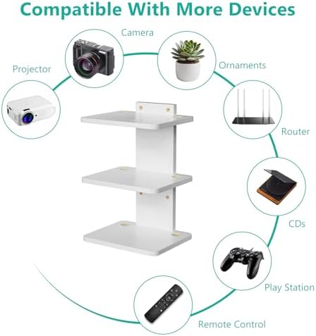 WALI Floating TV Shelf, 3 Tier Projector Shelf for DVD Players, Routers, Game Consoles, Cable Boxes, Living Room Decor Accessories, Wall Mount Shelves Holds Up to 22lbs (CS303NW), 3-Shelf, White - Image 4