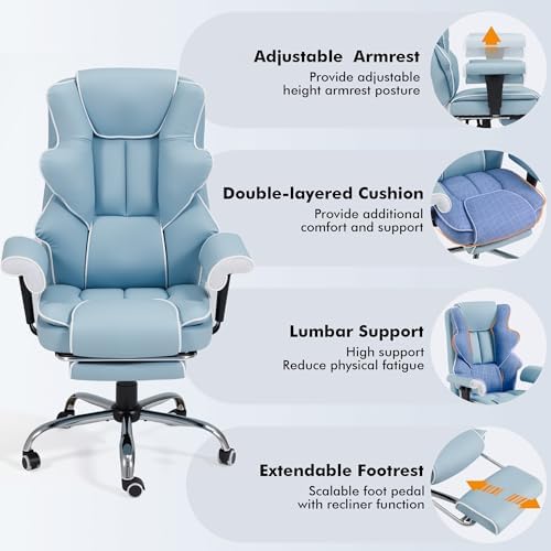 HOMREST Heated Massage Executive Office Chair with Foot Rest,Airy Blue - Image 6