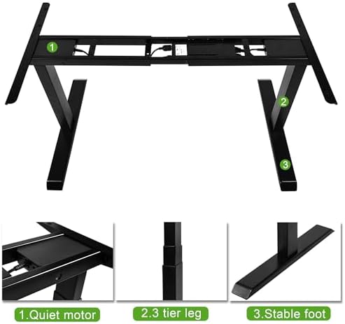 Fromann Dual Motor Standing Desk Frame 3 Tier Legs Sit Stand up Electric Height Adjustable Desk Base for Home and Office (Black) - Image 6