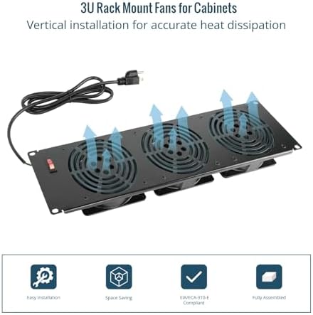 Tecmojo 3U Rack Mount Fan Panel, 3 Fans Cabinet Cooling Fans, 19in 6ft Cord Server Cooling System for Audio Rack and AV Cabinet in Office, Theater(Vertical Assemble) - Image 4