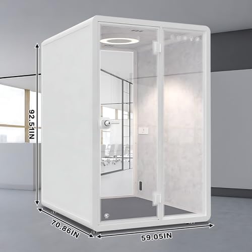White Office Pod Booth (White Simple Appearance Design)(Reduce Noise by 25-35 Decibels)(Silent Fresh Air System) Soundproof Booth with Lighting,Universal Wheel for Study (59IN×71IN) - Image 2