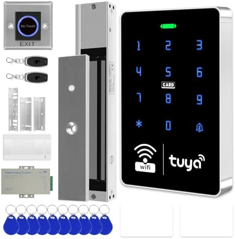 WiFi TUYA Complete Security Access System Kit with Waterproof RFID Touch Keypad Door Lock, Smart Remote Door Opener, App，600-Pound Electric Magnetic Lock + ZL, Metal Sensor Switch, Doorbel by XYBkey