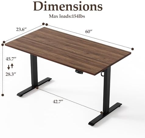 Klicelor 60 Inch Large Electric Standing Desk, Height Adjustable Office Desk, Sit Stand Up Computer Gaming Desk with Memory Preset, Two-Piece Desktop, Dark Walnut - Image 2