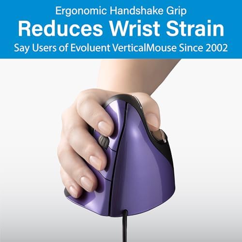 Evoluent – Inventor of The Vertical Mouse – VM4S Ergonomic Vertical Mouse Right Hand Small Wired USB, Sculpted for Comfort, Reduces Wrist Strain, 4 Speeds, 6 Customizable Buttons in Windows - Image 2