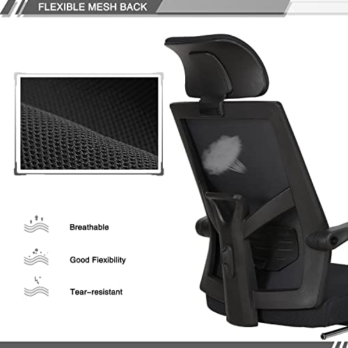 Qulomvs Mesh Ergonomic Office Chair with Footrest Home Office Desk Chair with Headrest and Backrest 90-135 Adjustable Computer Executive Desk Chair with Wheels 360 Swivel Task Chair - Image 6