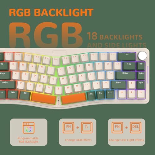 AJAZZ AKS068 65% Wired Mechanical Gaming Keyboard with Coiled Cable, 68-Key Alice-Layout Mechanical Keyboard, RGB Hot Swappable Red Switches VIA/QMK Programmable Knob Gasket Mount for Win/Mac (Green) - Image 7